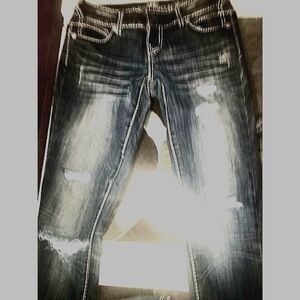 Skinny Jeans Almost Famous Skinny Jeans, Low Rise Distressed Dark Wash, size 1